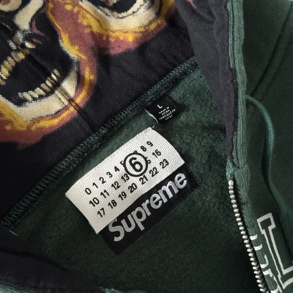 Supreme X Maison Margiela MM6 Zip Up Hoodie Skull Green - Picture 4 of 9